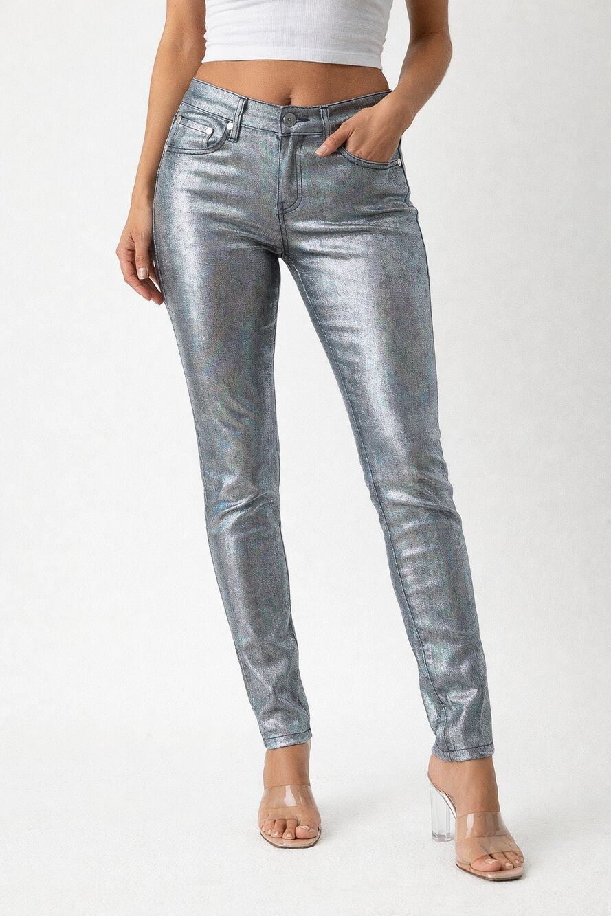 New Woman's HyBrid & Company Slim Straight Leg Stretch Pants Silver Size 9 Jr